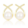 Elegant Gold Plated Pearl Stud Cross Earrings-0