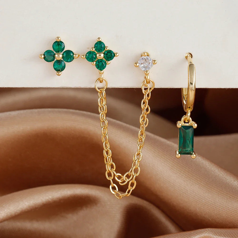 Luxury Gold-Tone Crystal Chain Ear Cuff Earrings Set for Women