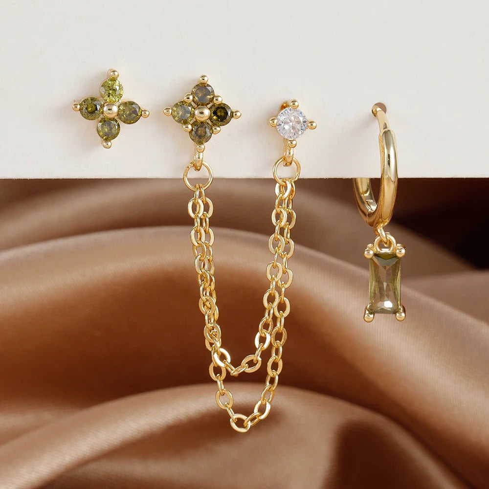 Luxury Gold-Tone Crystal Chain Ear Cuff Earrings Set for Women