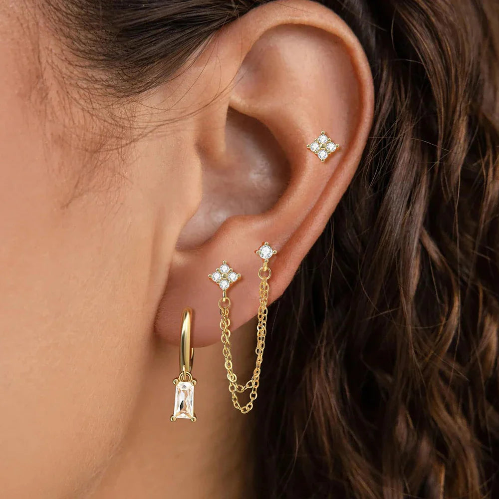 Luxury Gold-Tone Crystal Chain Ear Cuff Earrings Set for Women