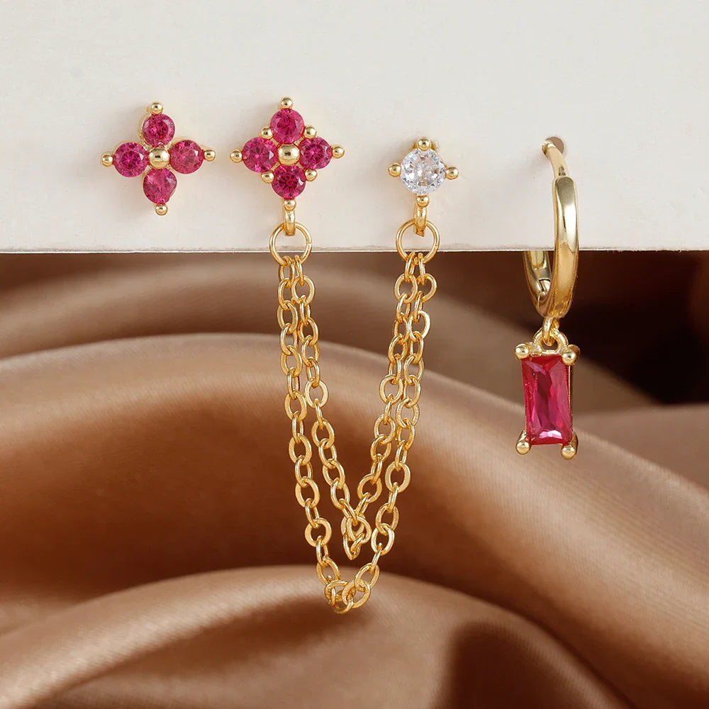 Luxury Gold-Tone Crystal Chain Ear Cuff Earrings Set for Women
