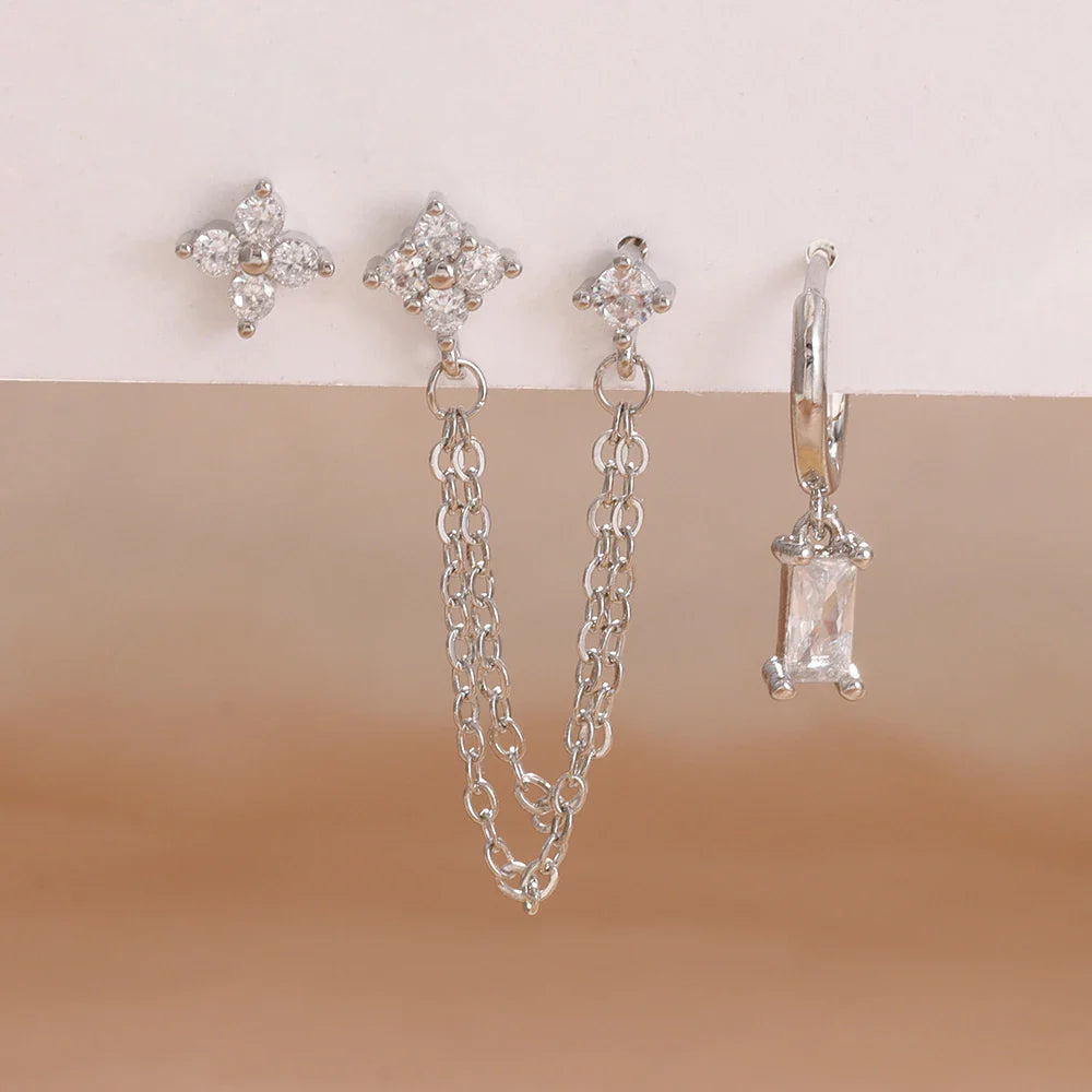 Luxury Gold-Tone Crystal Chain Ear Cuff Earrings Set for Women