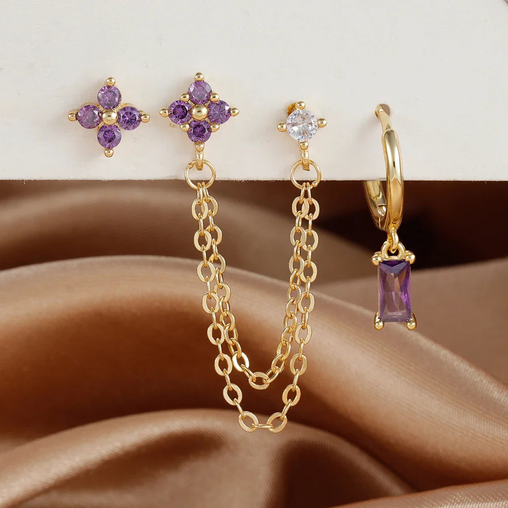 Luxury Gold-Tone Crystal Chain Ear Cuff Earrings Set for Women