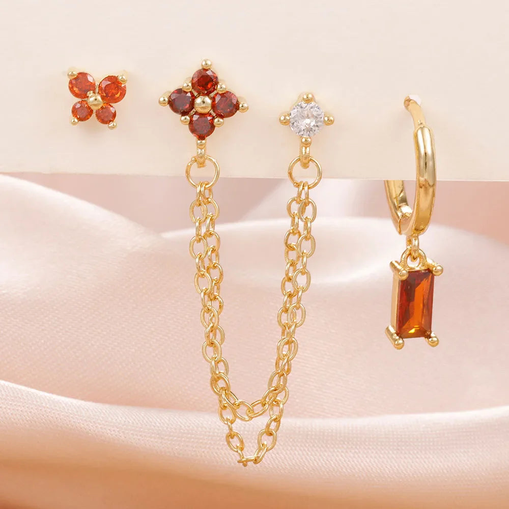 Luxury Gold-Tone Crystal Chain Ear Cuff Earrings Set for Women