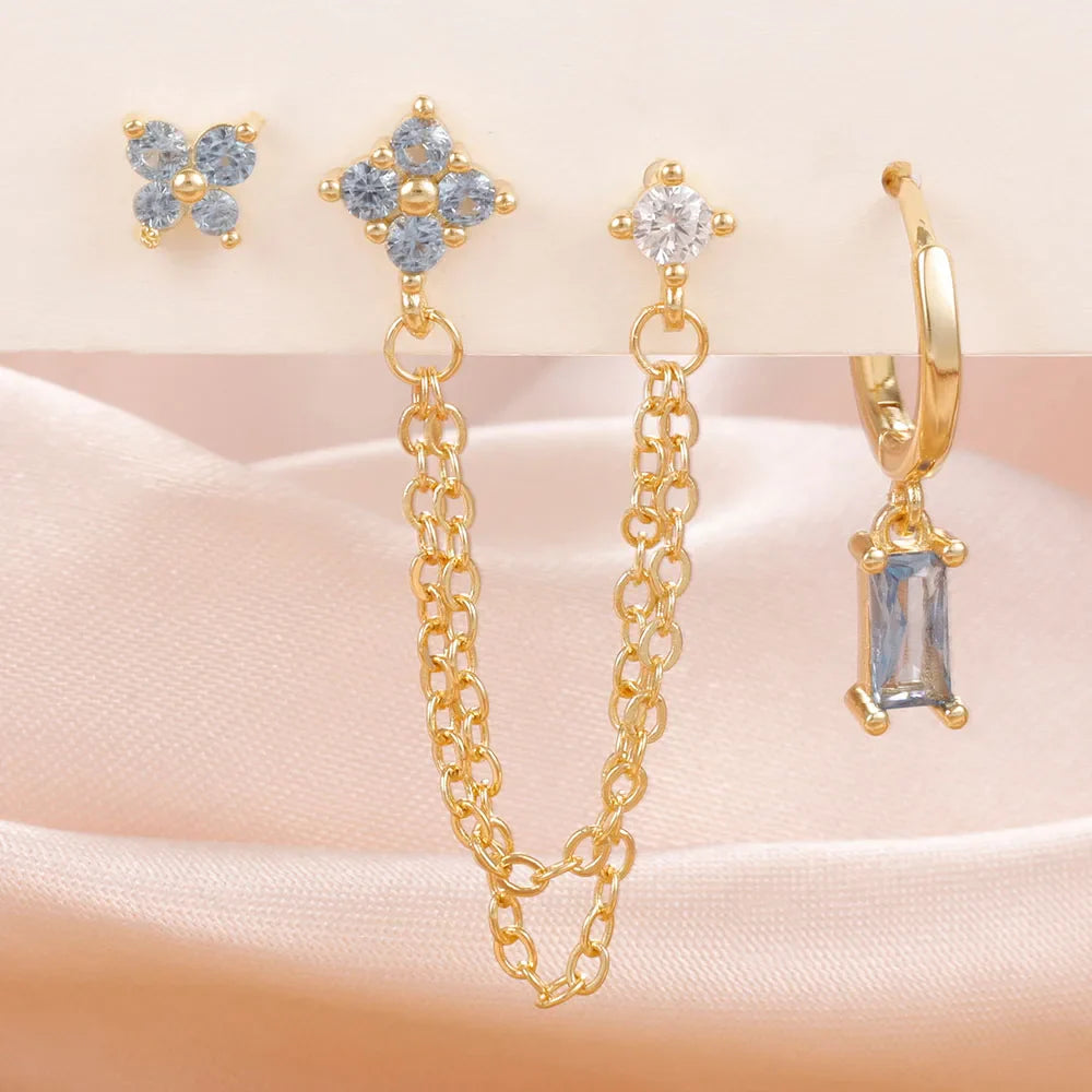 Luxury Gold-Tone Crystal Chain Ear Cuff Earrings Set for Women