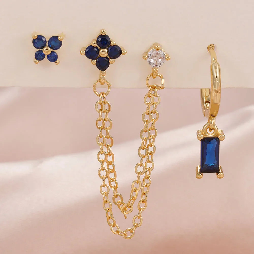 Luxury Gold-Tone Crystal Chain Ear Cuff Earrings Set for Women