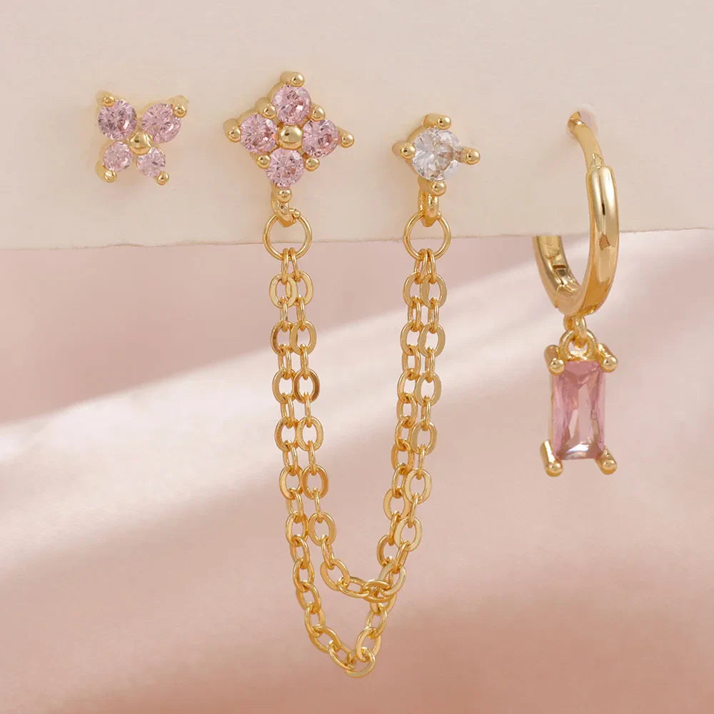 Luxury Gold-Tone Crystal Chain Ear Cuff Earrings Set for Women