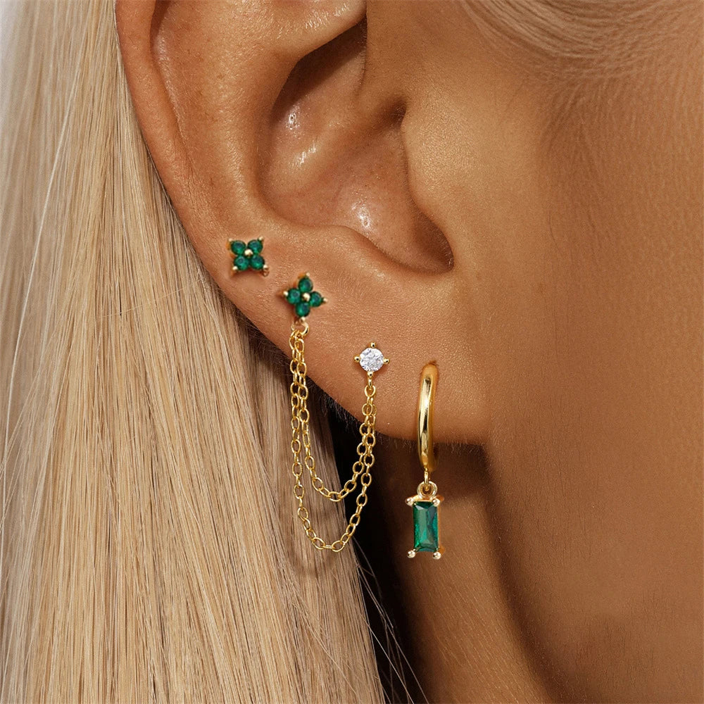 Luxury Gold-Tone Crystal Chain Ear Cuff Earrings Set for Women