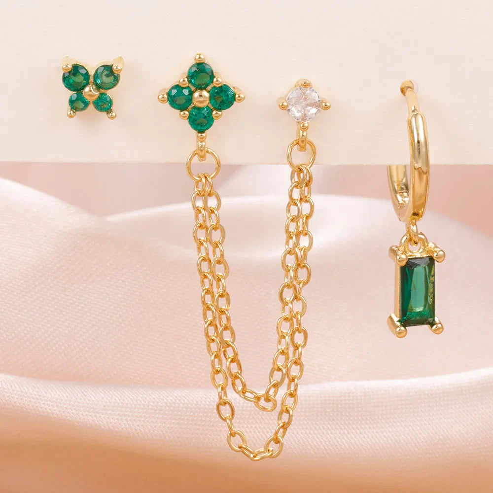 Luxury Gold-Tone Crystal Chain Ear Cuff Earrings Set for Women