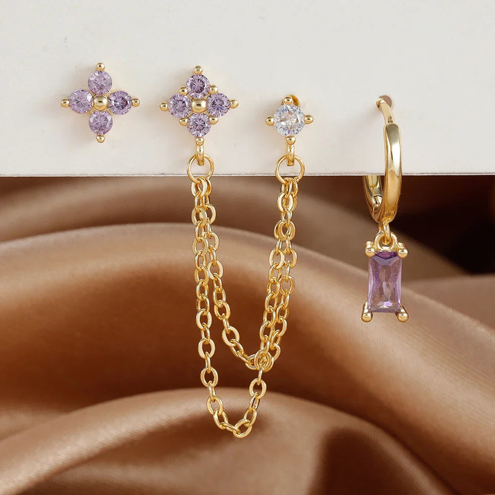 Luxury Gold-Tone Crystal Chain Ear Cuff Earrings Set for Women