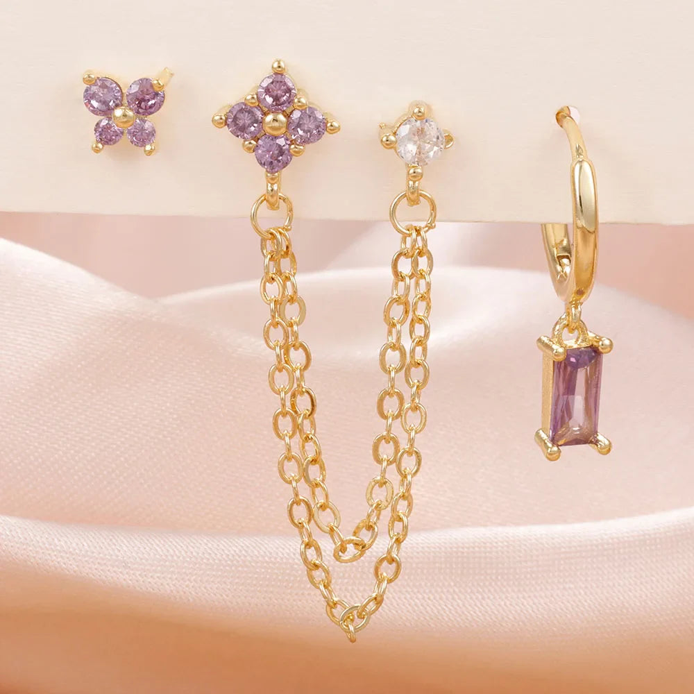 Luxury Gold-Tone Crystal Chain Ear Cuff Earrings Set for Women
