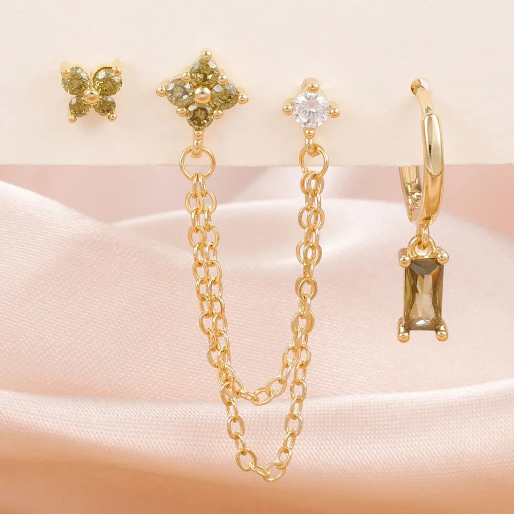 Luxury Gold-Tone Crystal Chain Ear Cuff Earrings Set for Women