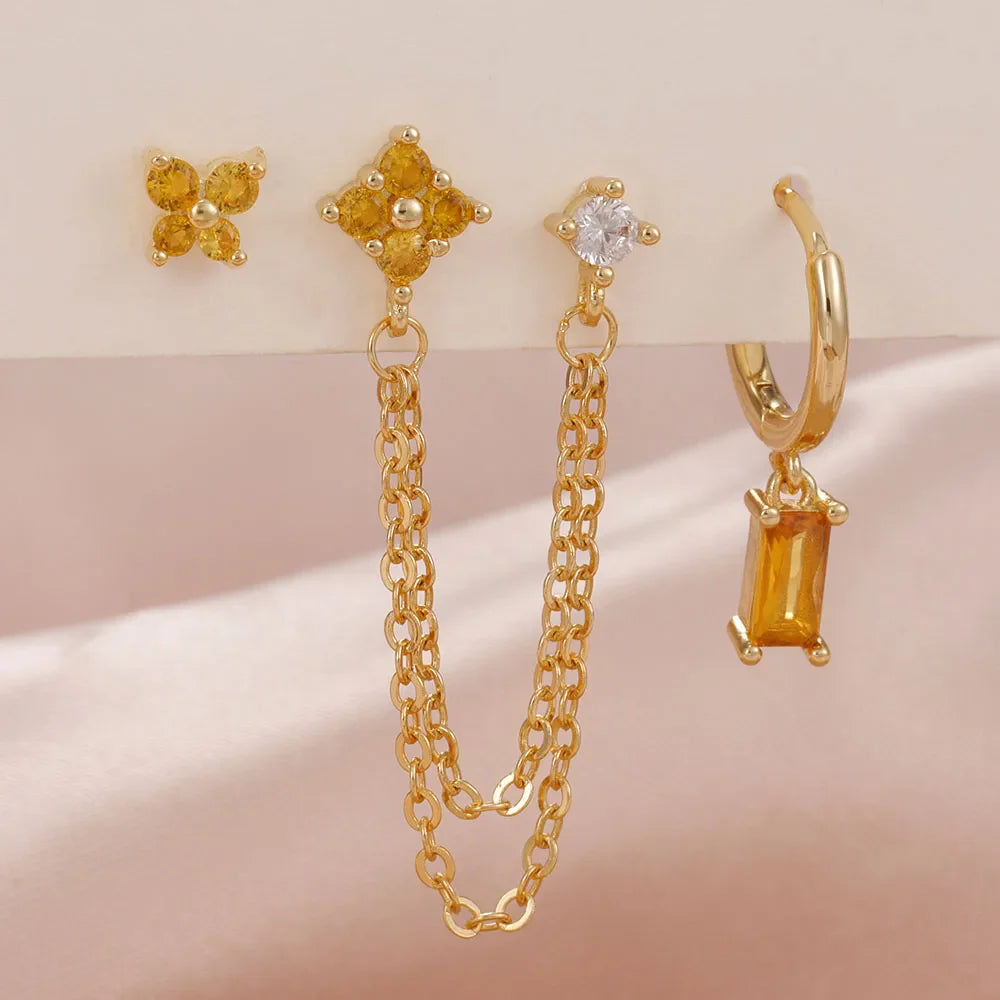 Luxury Gold-Tone Crystal Chain Ear Cuff Earrings Set for Women